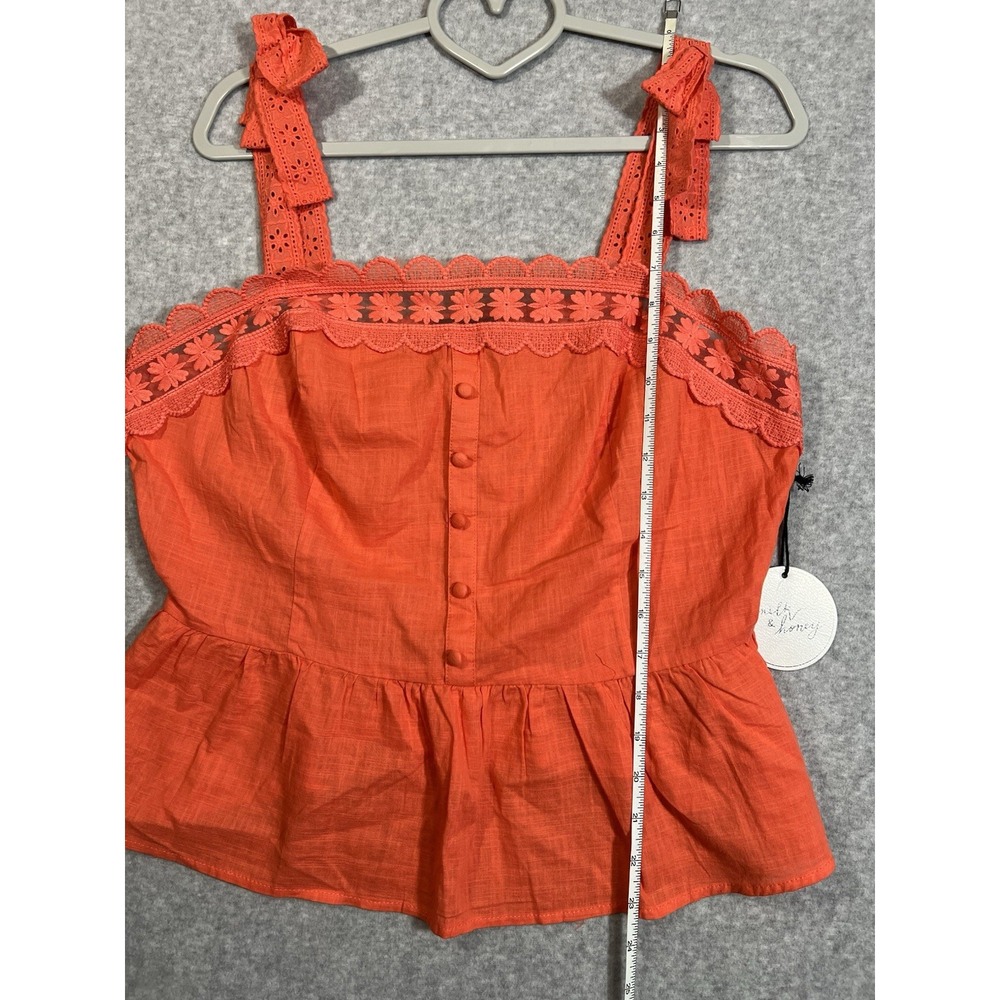 NWT Milk & Honey Coral Orange Lace Trim Peplum Tank Top Women's XL Boutique - Picture 9 of 11